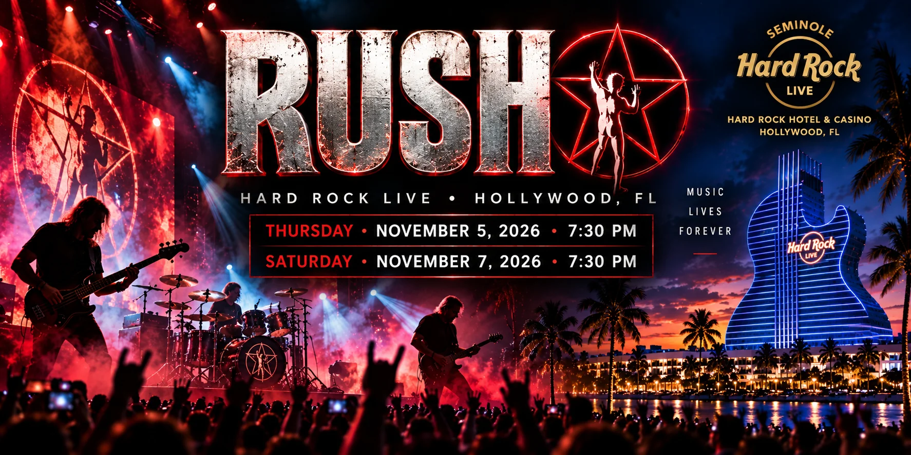 Rush Miami 2026 at Hard Rock Live Hollywood (November 5-7)